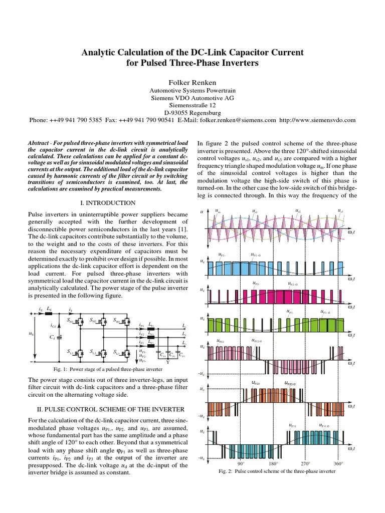 Analytic Calculation Of The Dc Link Pdf Power Inverter
