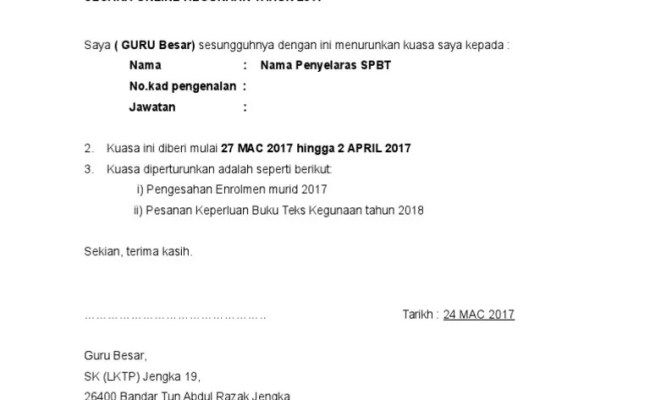 Contoh surat rasmi wakil ambil barang j kosong t. Contoh Surat Turun Kuasa Spbt Sekolah Rendah Otosection
