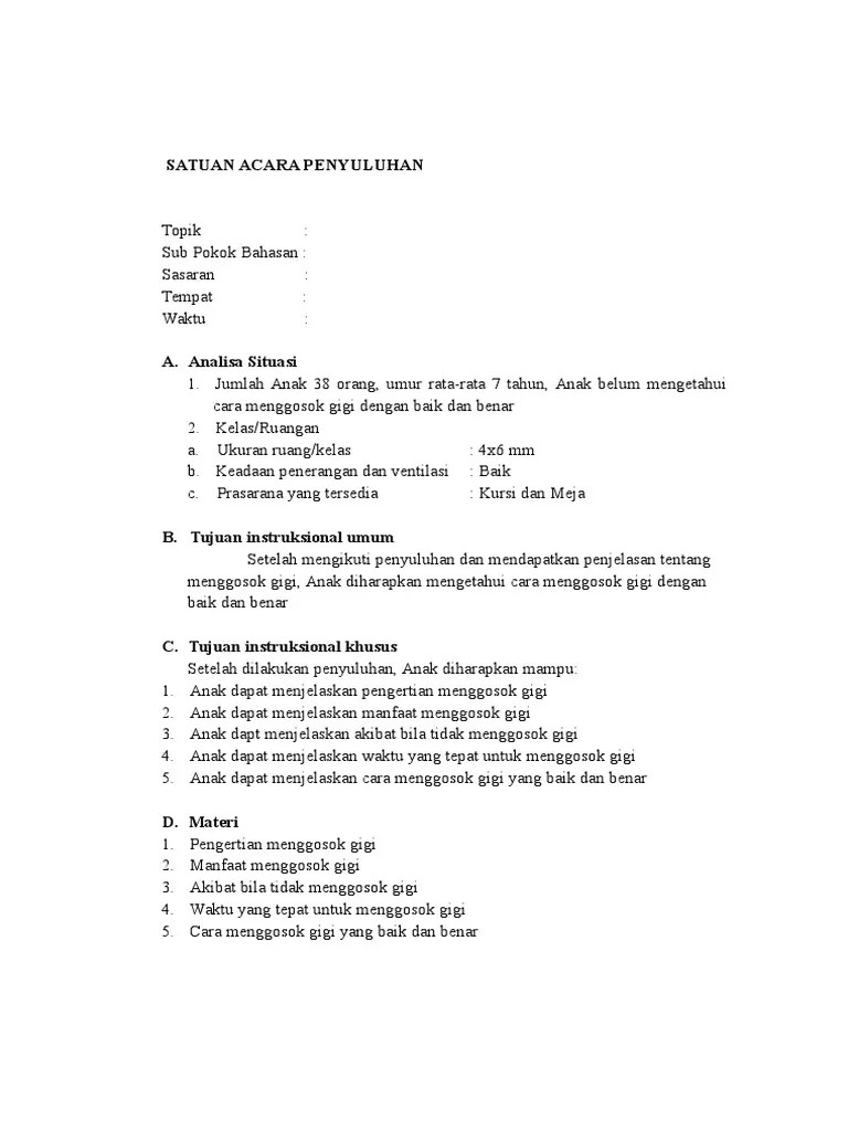 Satuan Acara Penyuluhan Menggosok Gigi | PDF