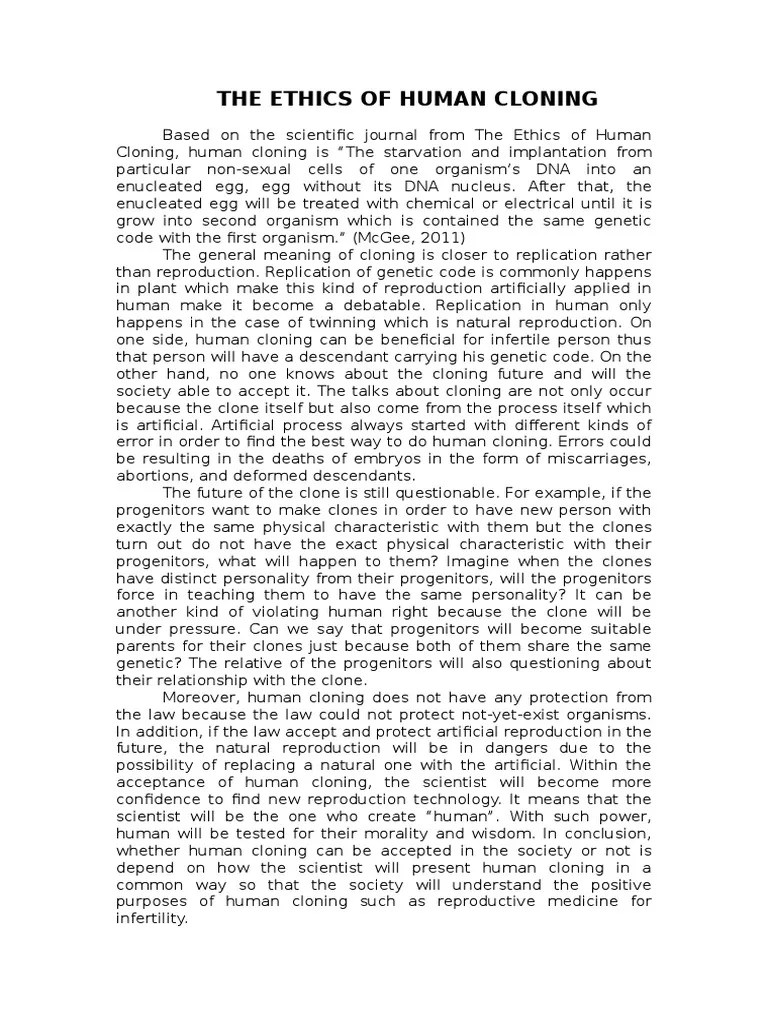 The Ethics Of Human Cloning | PDF | Cloning | Organisms