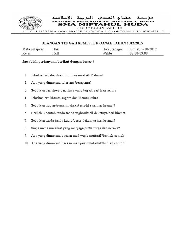 Yang dimaksud disini adalah orang atau kelompok tertentu yang dianggap. Soal Mid Pai Kelas Xii Pdf