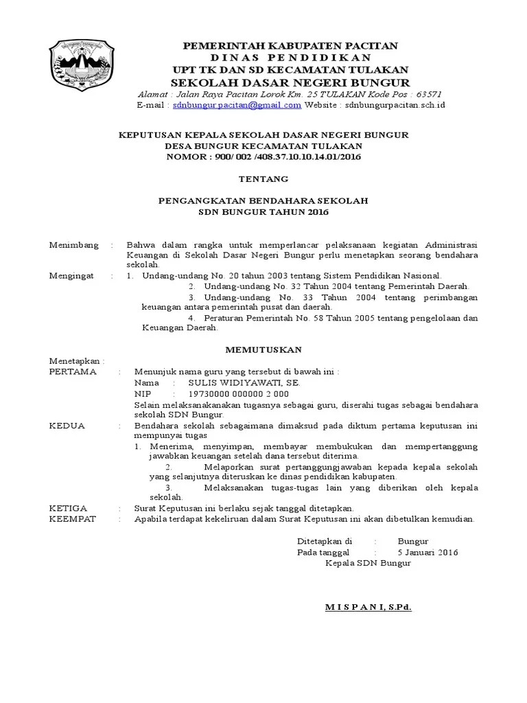 Sk Penunjukan Bendahara Bos 