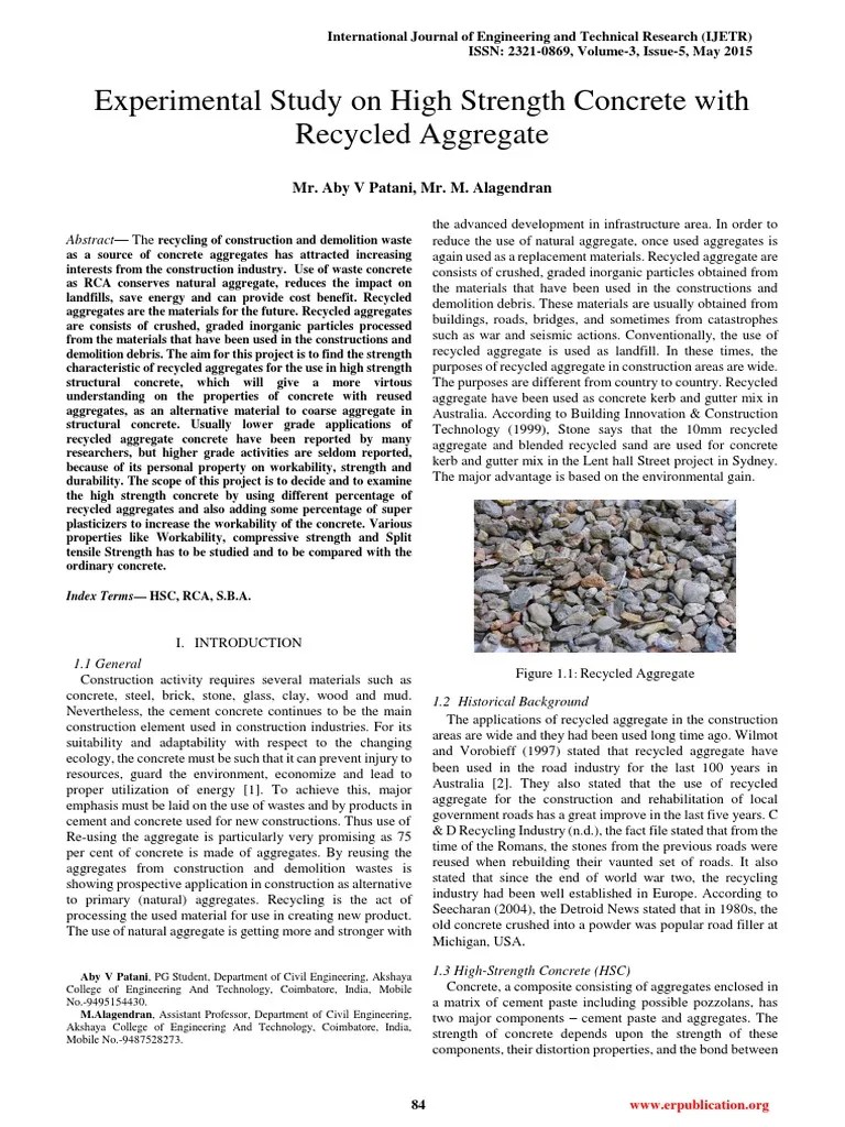 Experimental Study On High Strength Concrete With Recycled Aggregate | PDF | Construction ...