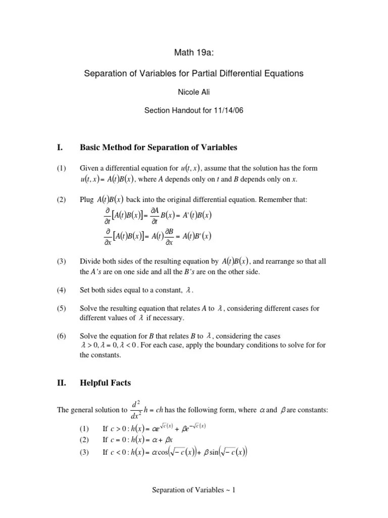 Separation Of Variables For PDEs | PDF | Partial Differential Equation | Equations
