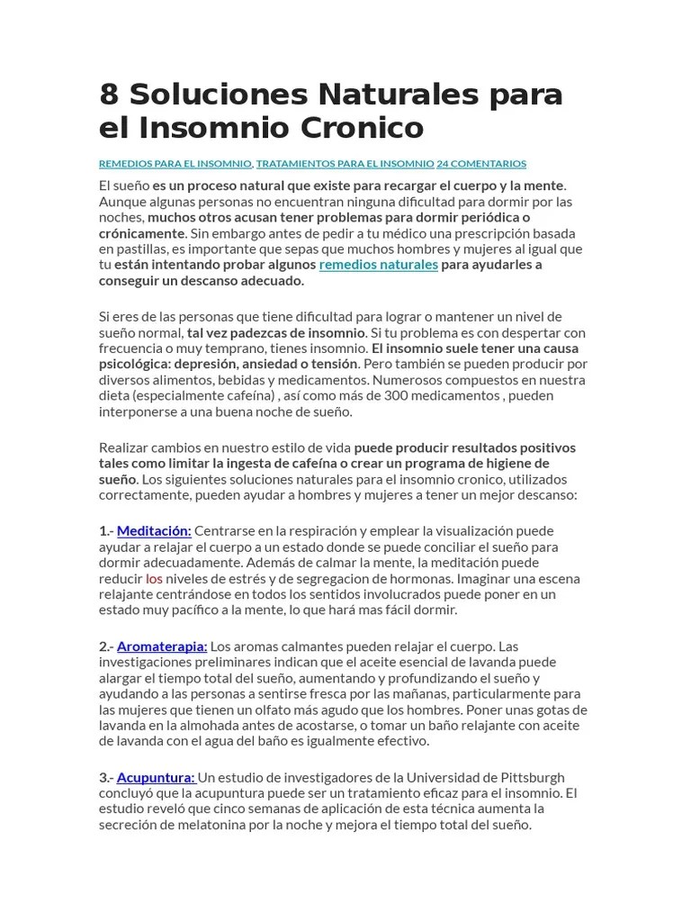 8 Soluciones Naturales Para El Insomnio Cronico | PDF | Cafeína | Dormir