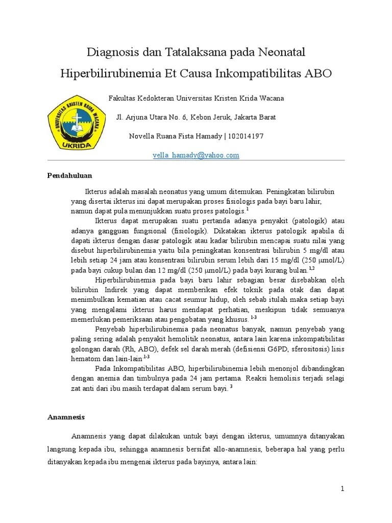 Diagnosis Dan Tatalaksana Pada Neonatal Hiperbilirubinemia Et Causa Inkompatibilitas  ABO | PDF