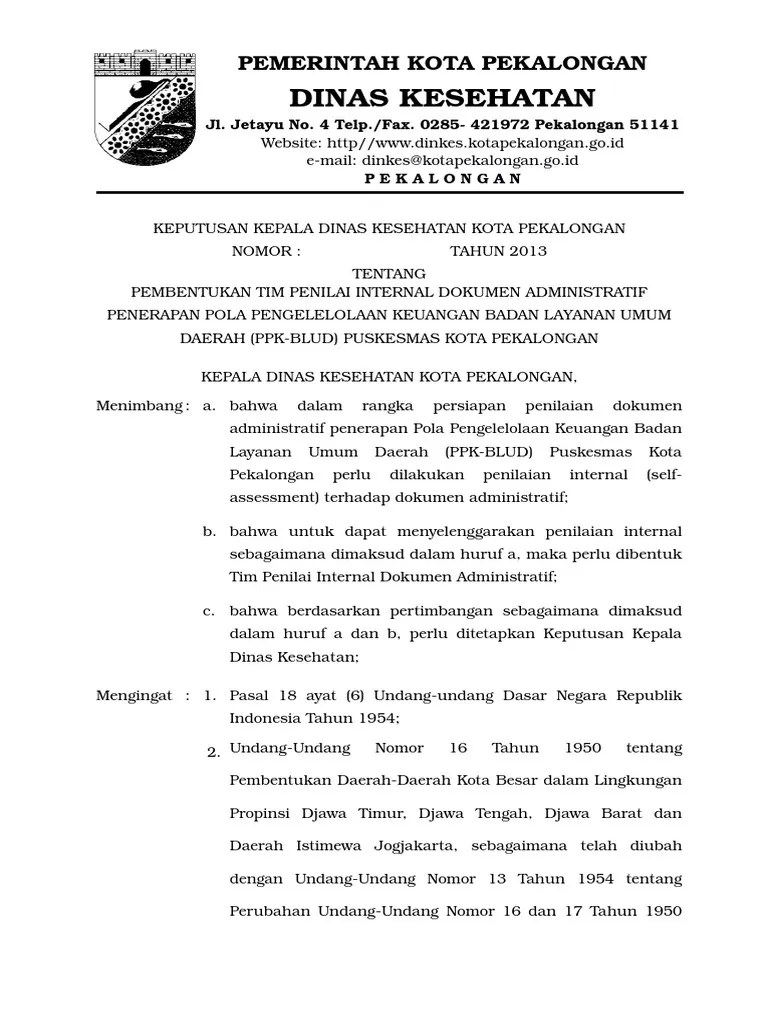 View sk perubahan pptk 2017.docx from hjhj jhjhkhk at sman 3 pekanbaru. Sk Kadinkes Ttg Pembentukan Tim Penilai Internal Ppk Blud Pdf