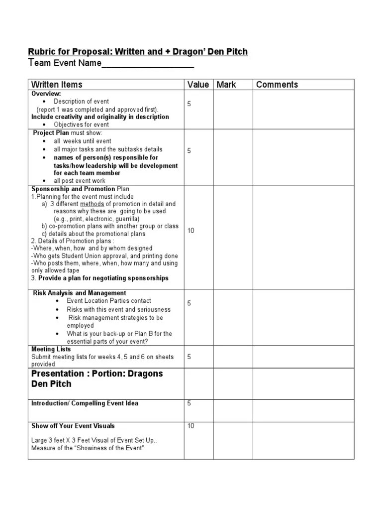 2018 Event Proposal Rubric | PDF | Risk Management | Communication