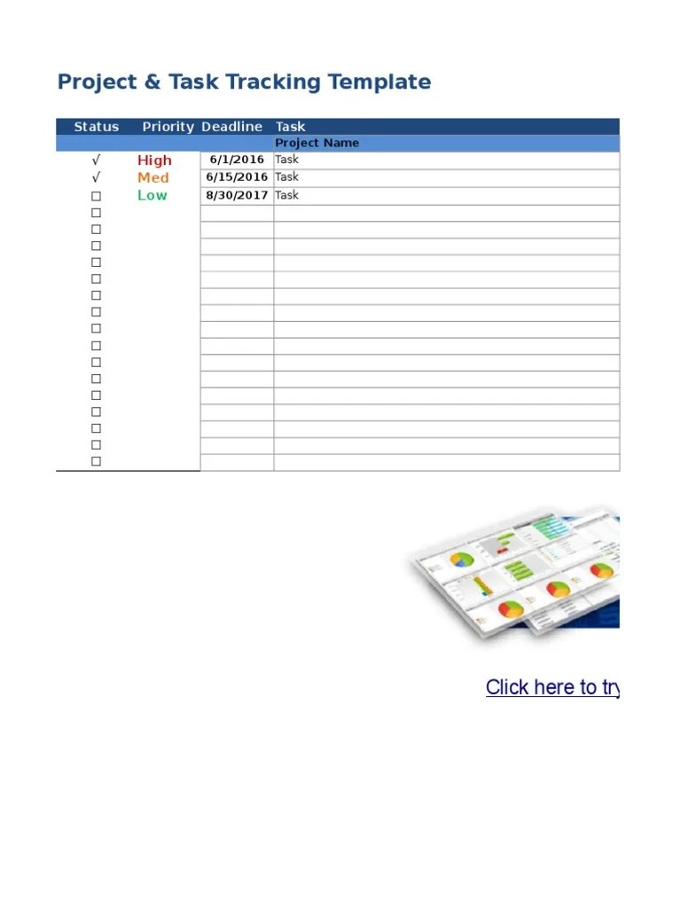 Project & Task Tracking Template: Status Priority Deadline Task | PDF