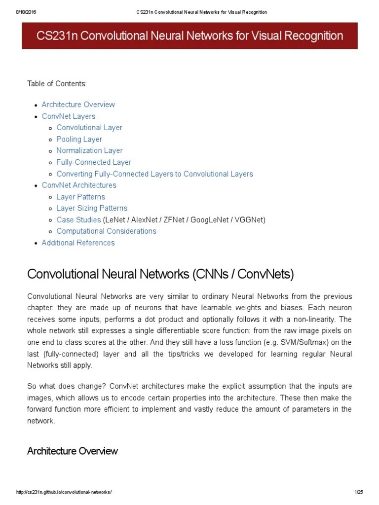 CS231n Convolutional Neural Networks For Visual Recognition | PDF ...