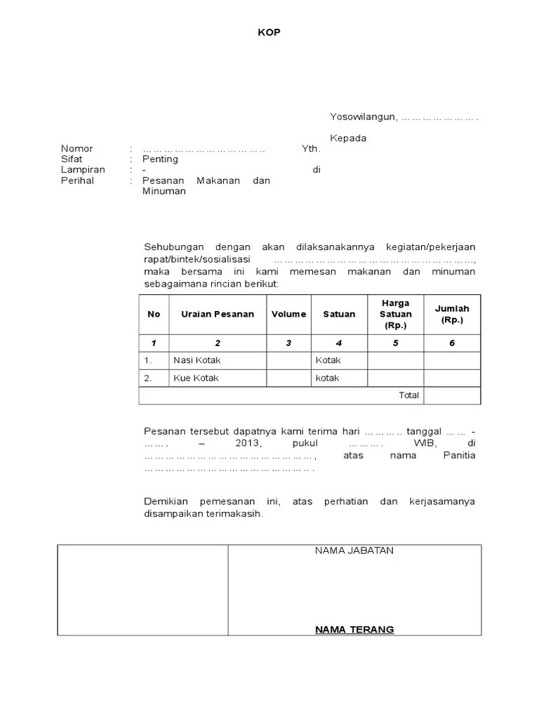 Cara yang paling umum biasanya menggunakan media telepon atau pesan singkat. Contoh Surat Pesanan Makanan Dan Minuman