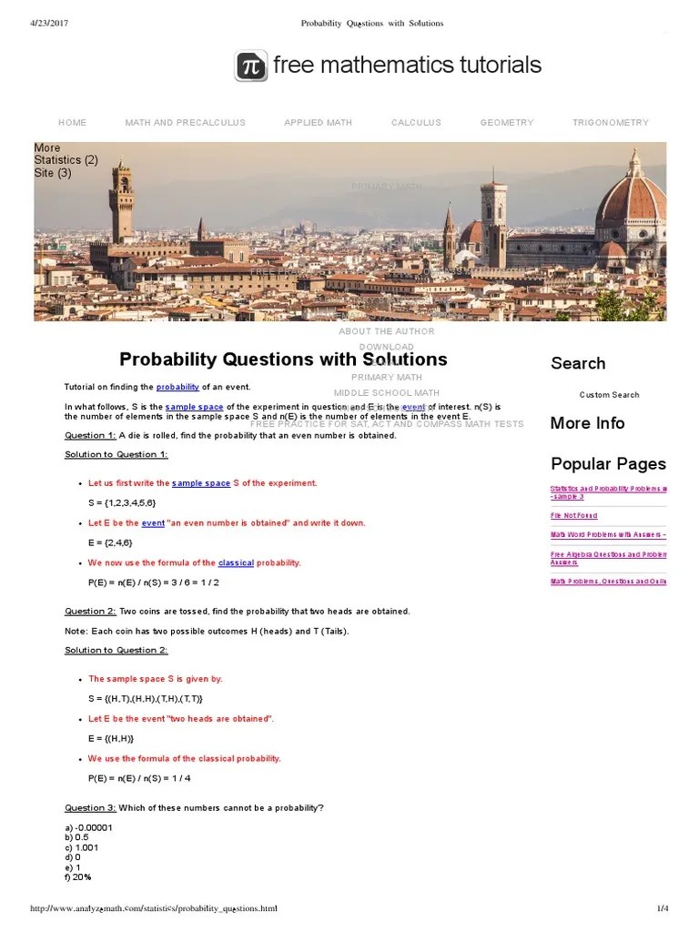 Probability Questions With Solutions | PDF | Probability | Teaching Mathematics