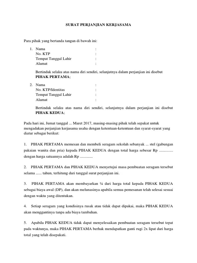 Check spelling or type a new query. Contoh Surat Perjanjian Kerjasama Konveksi Contoh Surat