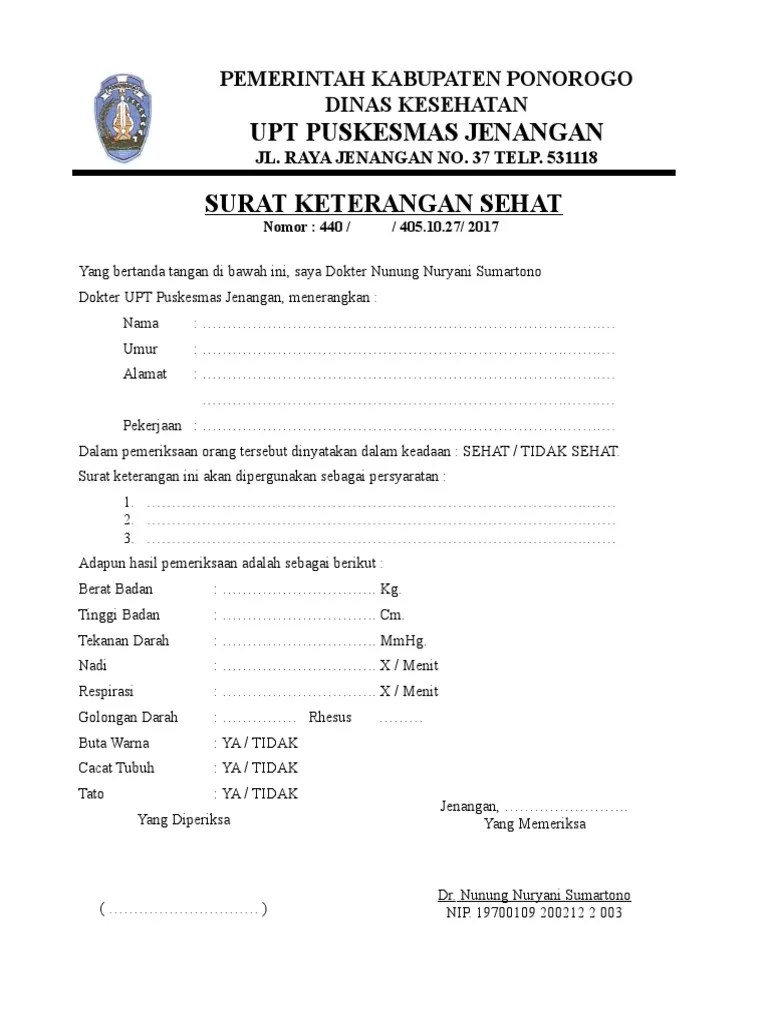 Mau nanya dok mau berangkat dari medan kejakarta pakai surat keterangan dokter dari puskesmas boleh enggak dok?soalnya ada keterangan tidak . Surat Sehat Dokter Pdf