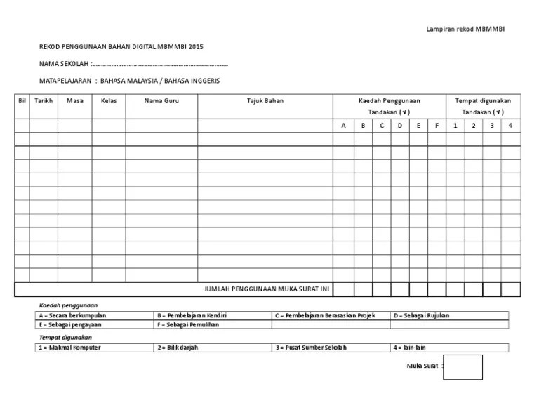 Rekod Penggunaan Bahan Digital Mbmmbi - 1 | PDF