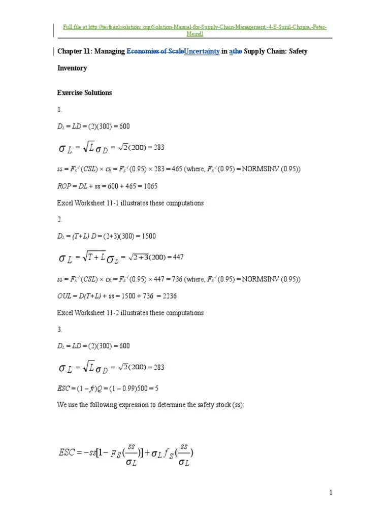 Solution Manual For Supply Chain Management, 4 E Sunil Chopra, Peter Meindl | PDF | Inventory ...