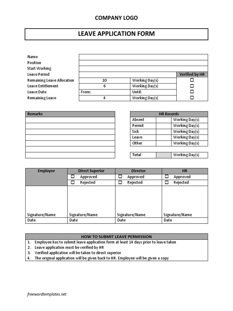 Leave Application Form: Company Logo | PDF