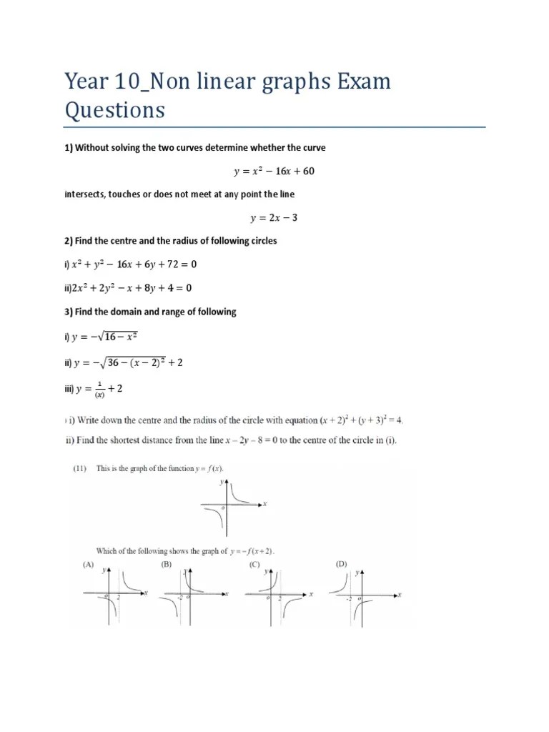 year 10 nonlinear graphs