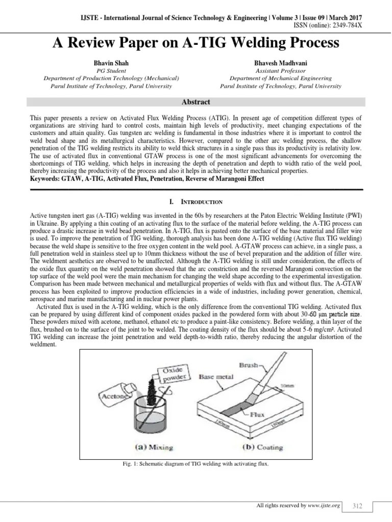 A Review Paper On A-Tig Welding Process | PDF | Welding | Construction