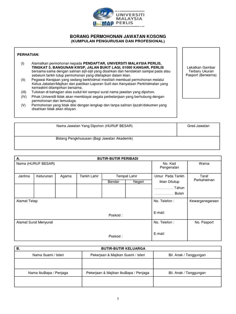 Permohonan jawatan kosong spa9 2021. Permohonan Kerja Format Borang Jawatan Kosong