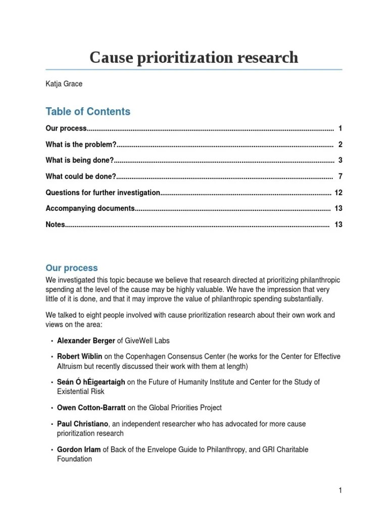 Cause Prioritization Shallow Overview | PDF | Cost–Benefit Analysis | Philanthropy