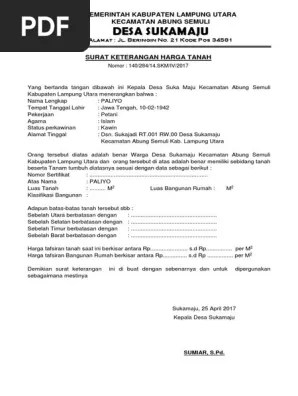 Setelah jangka waktu pengumuman terpenuhi, dilanjutkan dengan penerbitan sk hak atas tanah. Surat Keterangan Harga Tanah Dari Kelurahan Nasi
