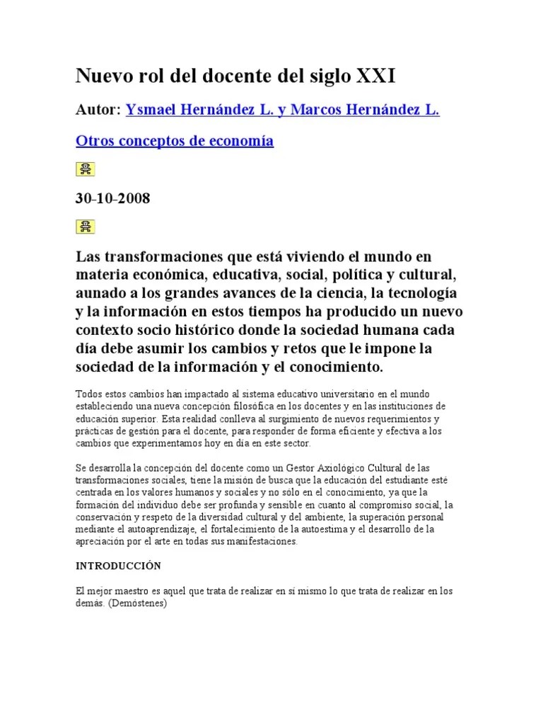 Nuevo Rol Del Docente Del Siglo XXI | Descargar Gratis PDF | Hermenéutica | Maestros