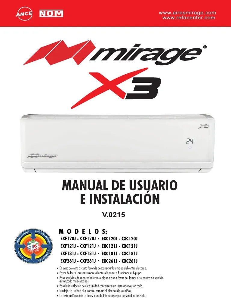 Manual Mirage X3 Minisplit