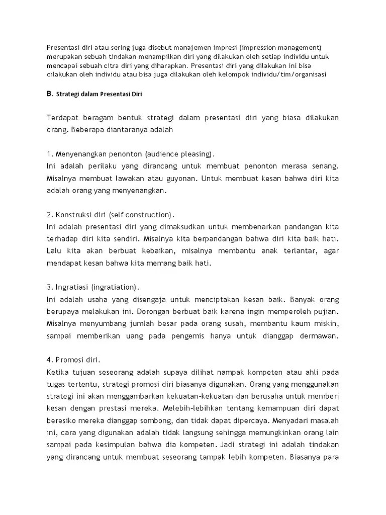 Presentasi Diri Atau Sering Juga Disebut Manajemen Impresi | PDF