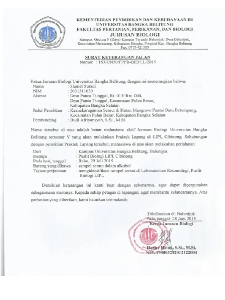 Surat pernyataan yang bertanda tangan di bawah ini saya : Surat Keterangan Jalan Membawa Sampel Penelitian Pdf