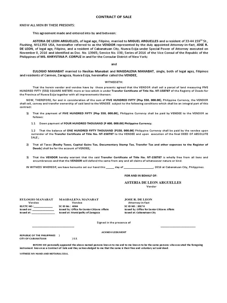 Contract of sale with spa