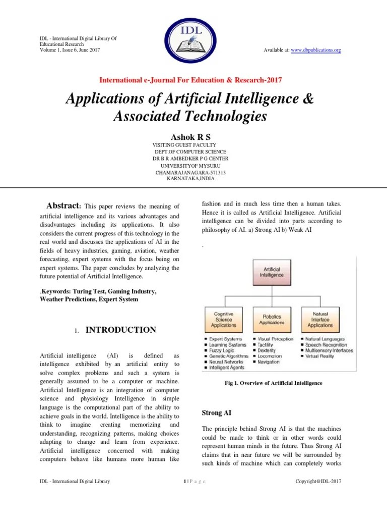 Applications Of Artificial Intelligence & Associated Technologies | PDF ...