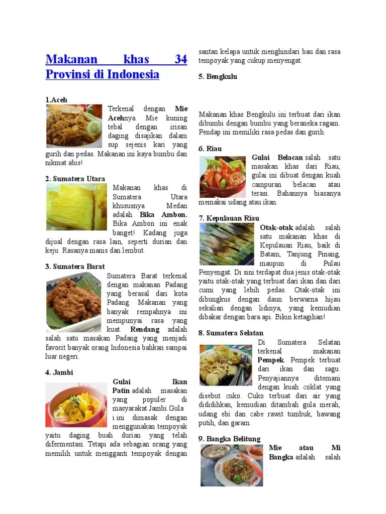 Makanan Khas 34 Provinsi Di | PDF