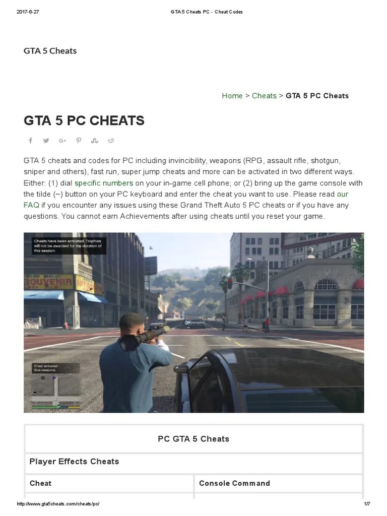 GTA 5 Cheats PC Cheat Codes PDF Cheating In Video Games Video 1