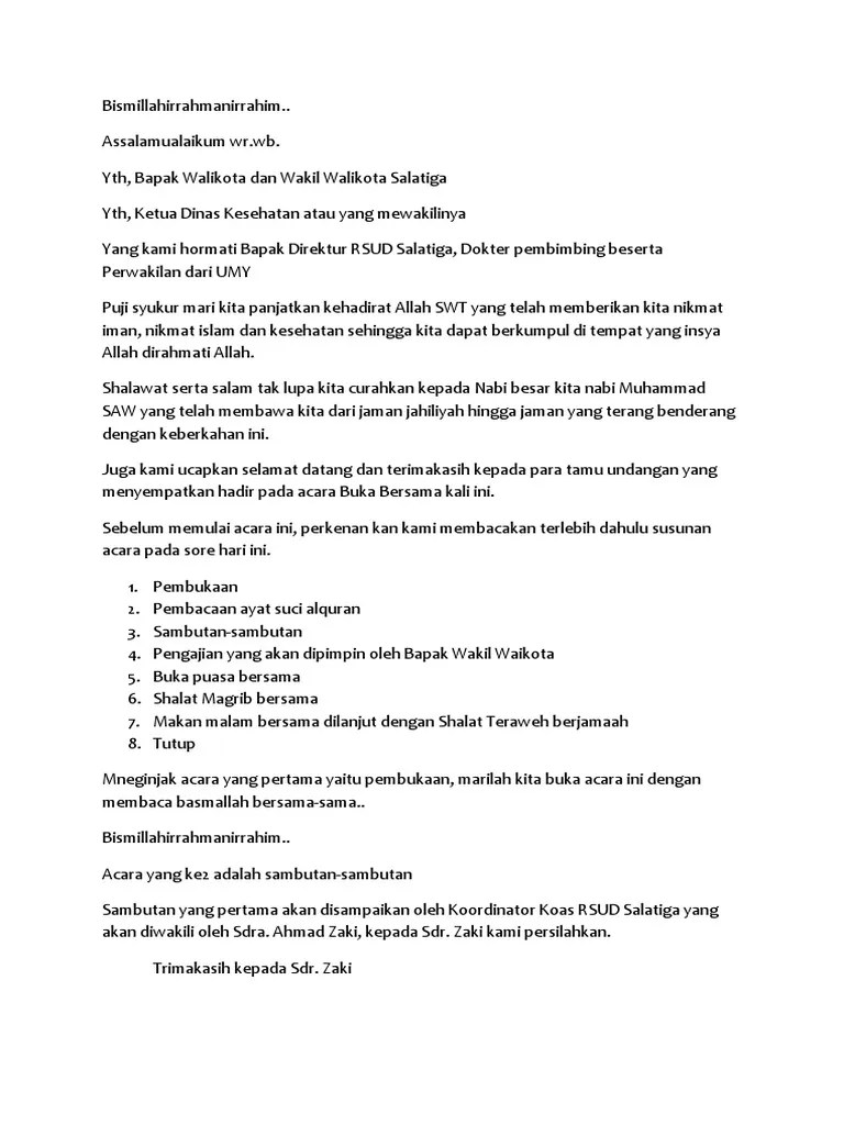 Contoh Kata Sambutan Pembukaan Acara Buka Puasa