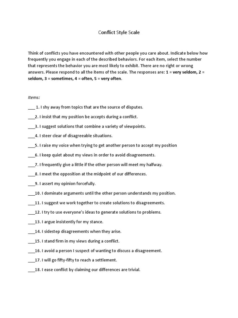 Conflict Style Scale | PDF | Psychology | Psychological Concepts