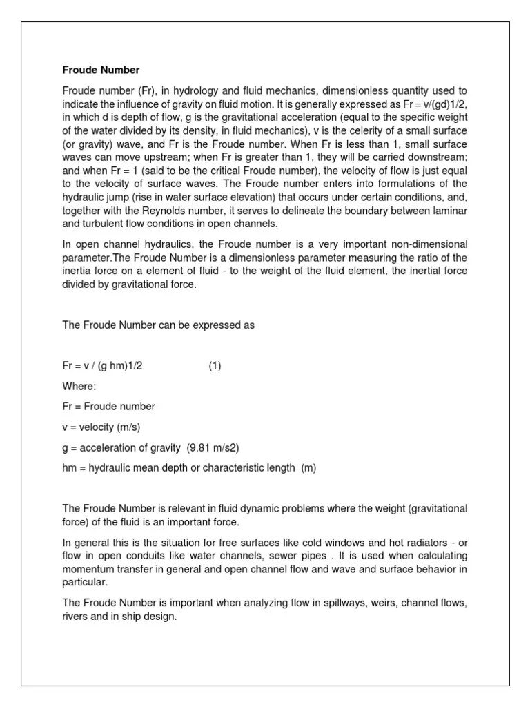 Froude Number And Reynolds Number | PDF | Reynolds Number | Fluid Dynamics
