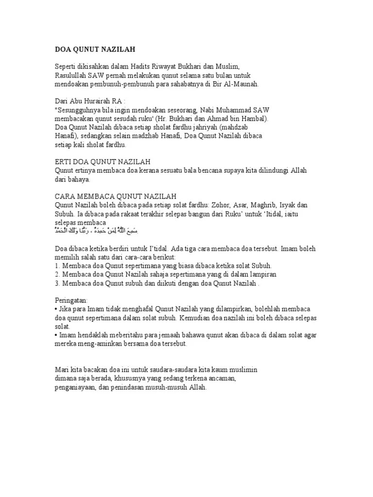 Perbedaan doa qunut sendiri dan berjamaah terletak pada harakat nun. Cara Mengerjakan Qunut Nazilah Beinyu Com