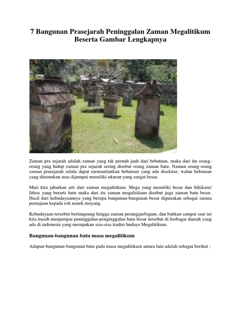 7 Bangunan Prasejarah Peninggalan Zaman Megalitikum Beserta Gambar  Lengkapnya | PDF