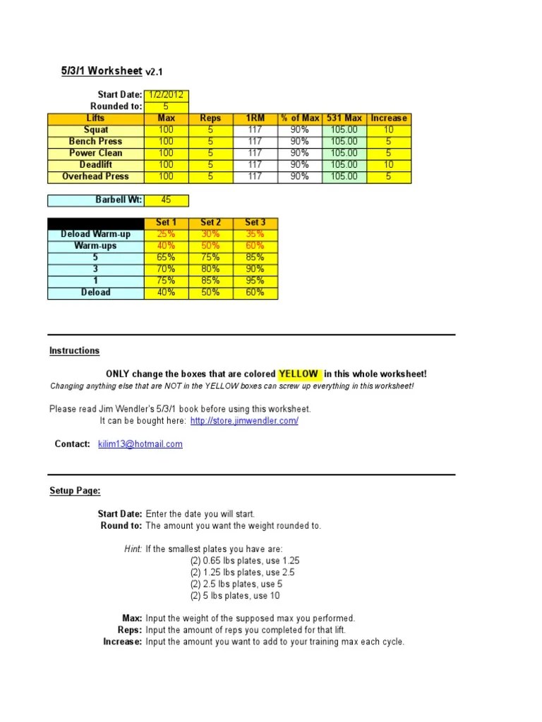 5/3/1 Worksheet V2.1: A Customizable Excel Template For The 5/3/1 ...