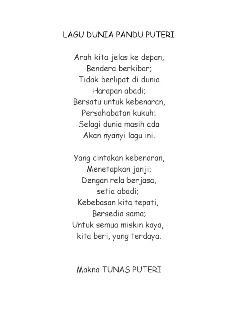 Lagu dunia pandu puteri arah kita jelas ke depan, bendera berkibar; Lagu Dunia Pdf