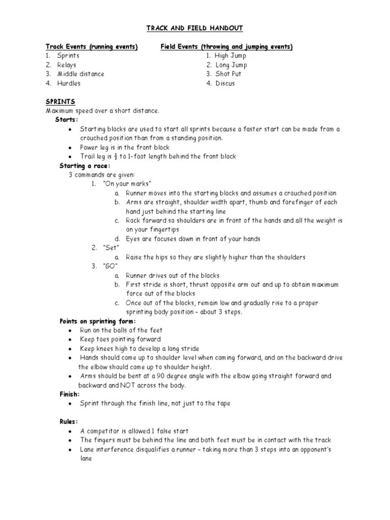 Track And Field Handout | PDF | Track And Field | Individual Sports