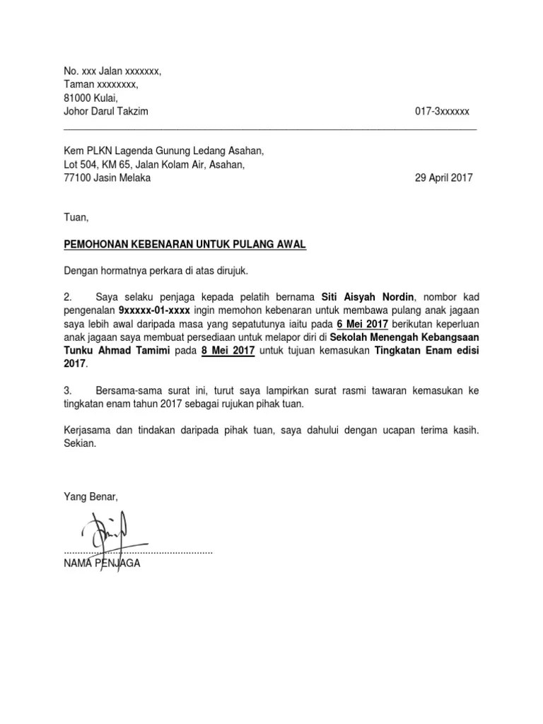 Contoh Surat Rasmi Penhelasan