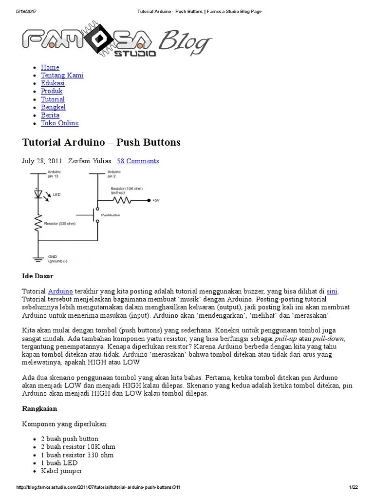 Tutorial Arduino - Push Buttons | PDF | Teknologi & Rekayasa