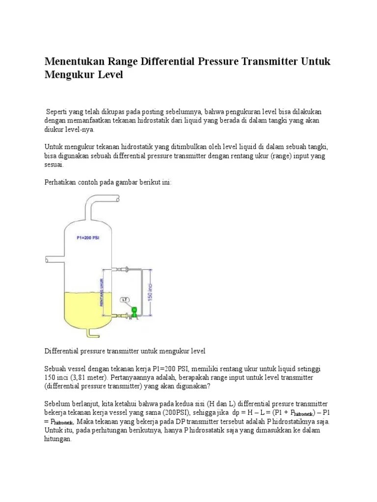 Menentukan Range Differential Pressure Transmitter Untuk Mengukur