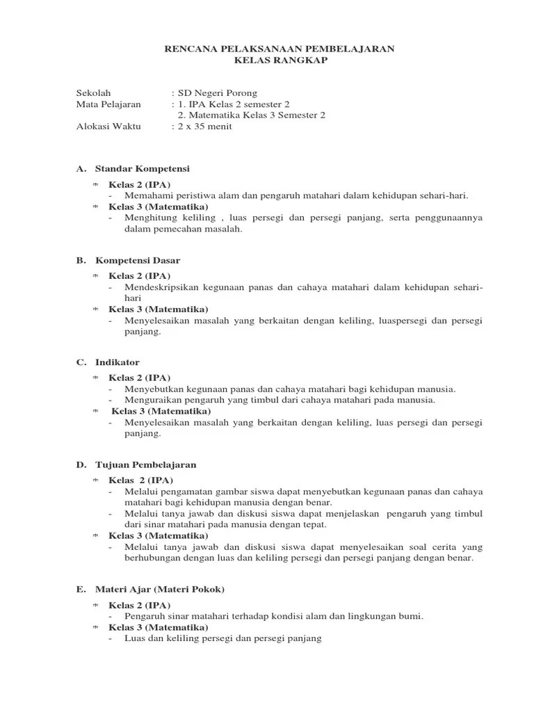 Rpp pkr 222 rencana pelaksanaan pembelajaran kelas rangkap. Contoh Rpp Pkr Sd Model 221