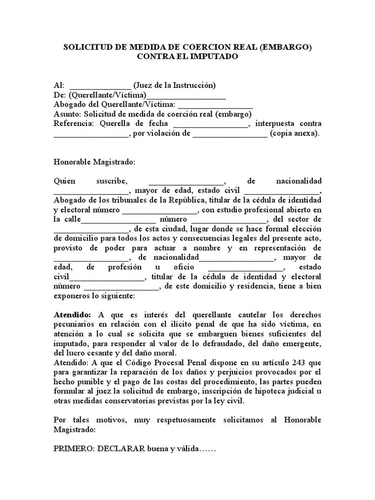 Solicitud De Medida De Coercion Real | PDF | Derecho Penal ...