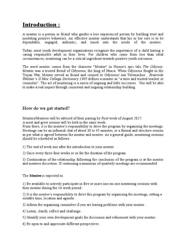 Mentor Mentee Roles and Responsibilities  PDF  Mentorship  Leadership.