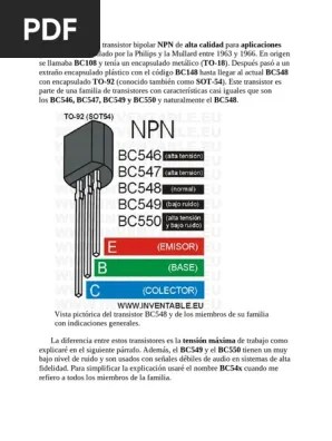 El Transistor Bc548 Y La Serie Bc546 Bc547 Bc549 Bc550