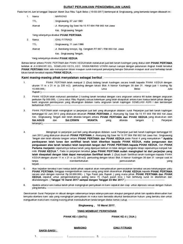 Maybe you would like to learn more about one of these? Surat Perjanjian Pengembalian Uang By Dian